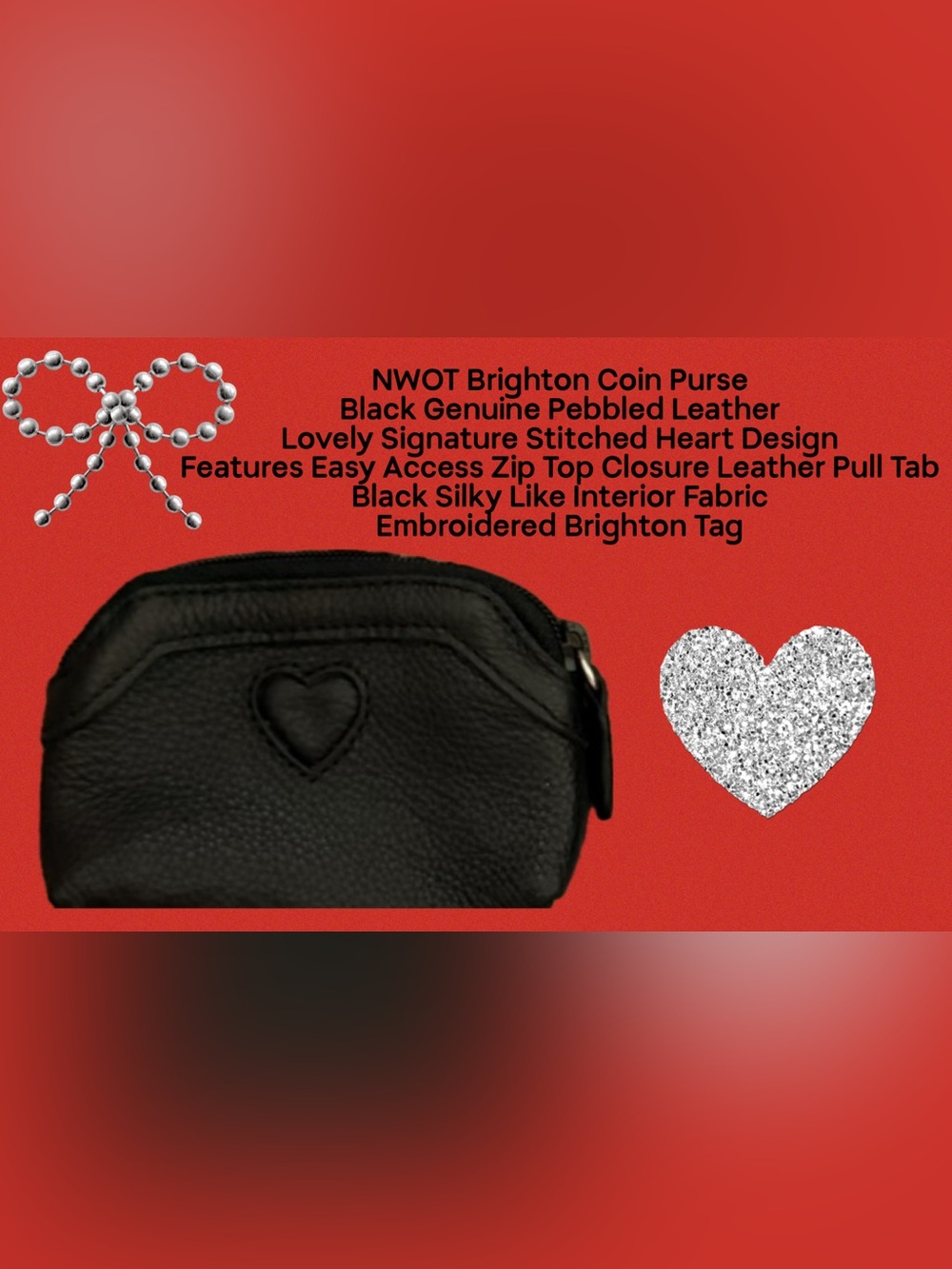 Brighton NWOT Authentic Pebbled Leather Coin Purse Signature Stitched Heart